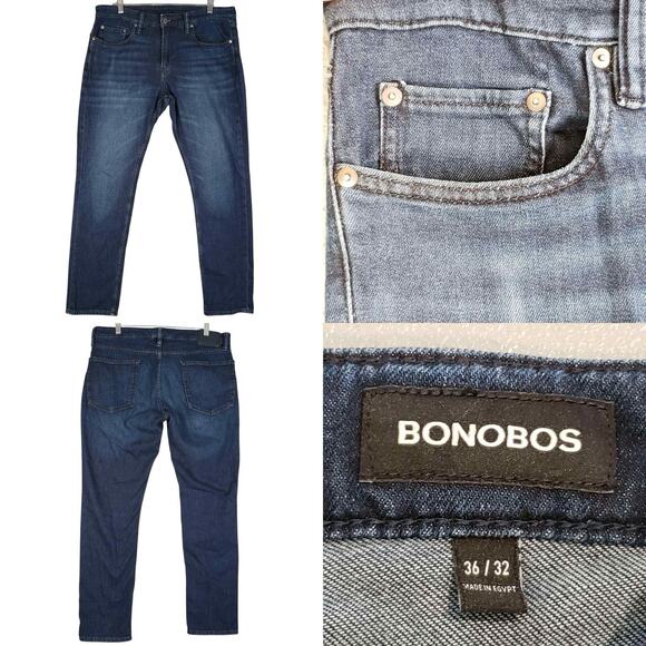 Bonobos Jeans Men's Size 36x32 Tailored Straight Leg Blue Stretch 5-Pocket - Picture 1 of 12